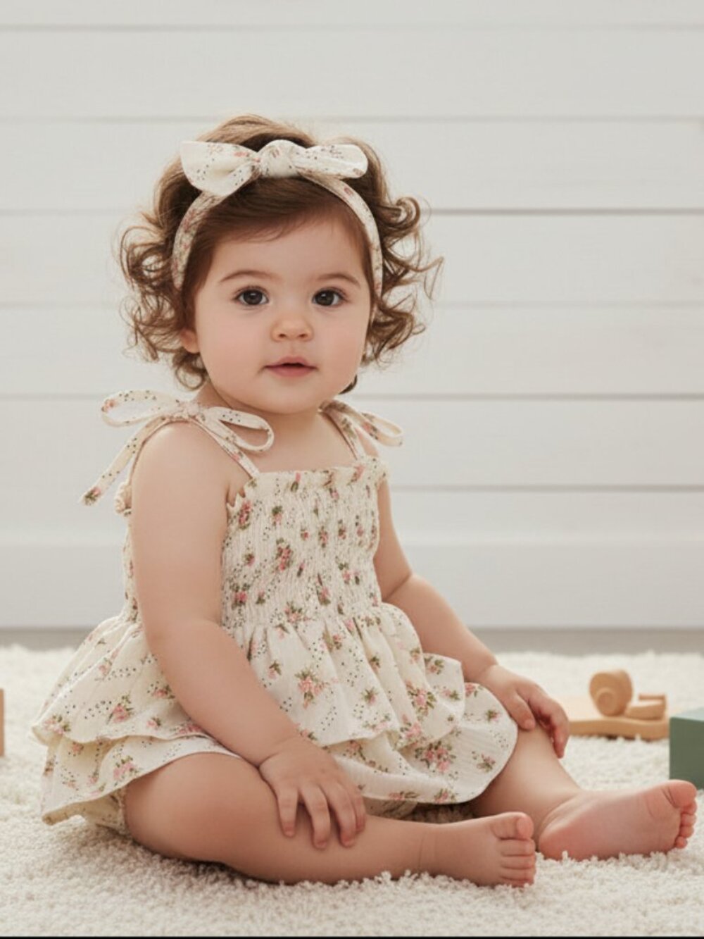 Cream Shabby Skirted Floral Romper, NWT